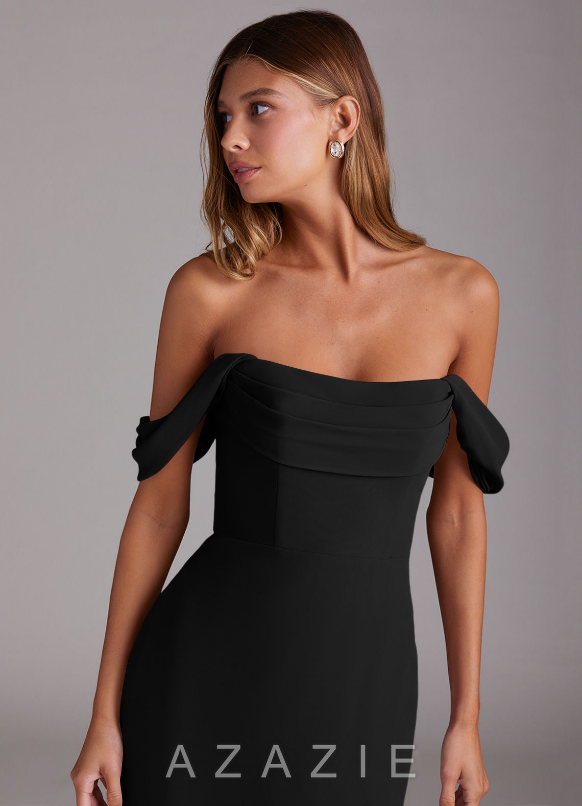 Azazie Saige Black A-Line Off the Shoulder Chiffon Convertible Dress black