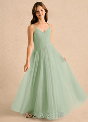 Azazie Poppy Girls Formal Dusty Sage A-Line Pleated Tulle Dress dusty_sage