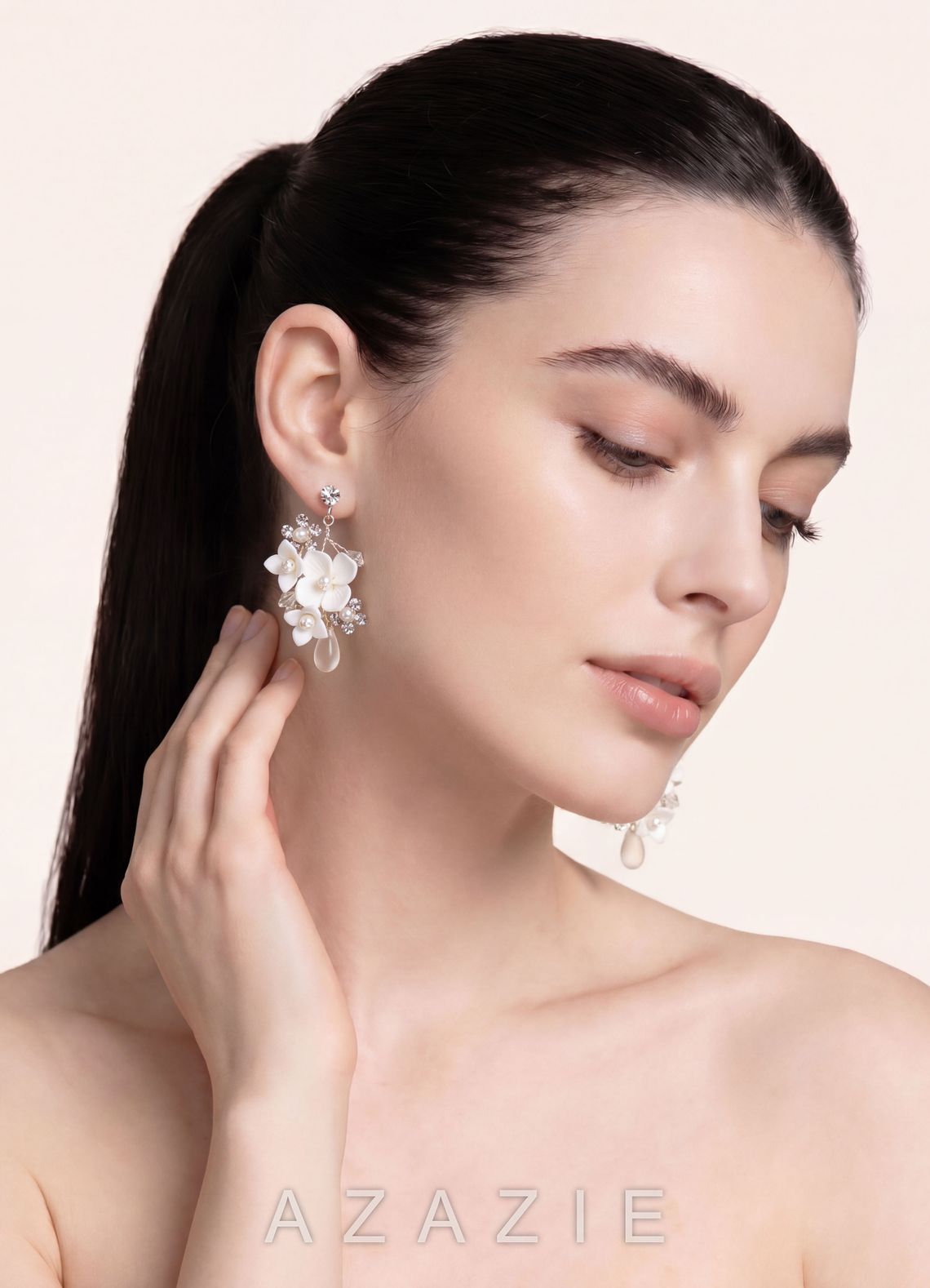 Floral Pearl Drop Earrings  white