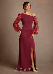 Azazie Cathleen Burgundy Sheath Lace Dress burgundy