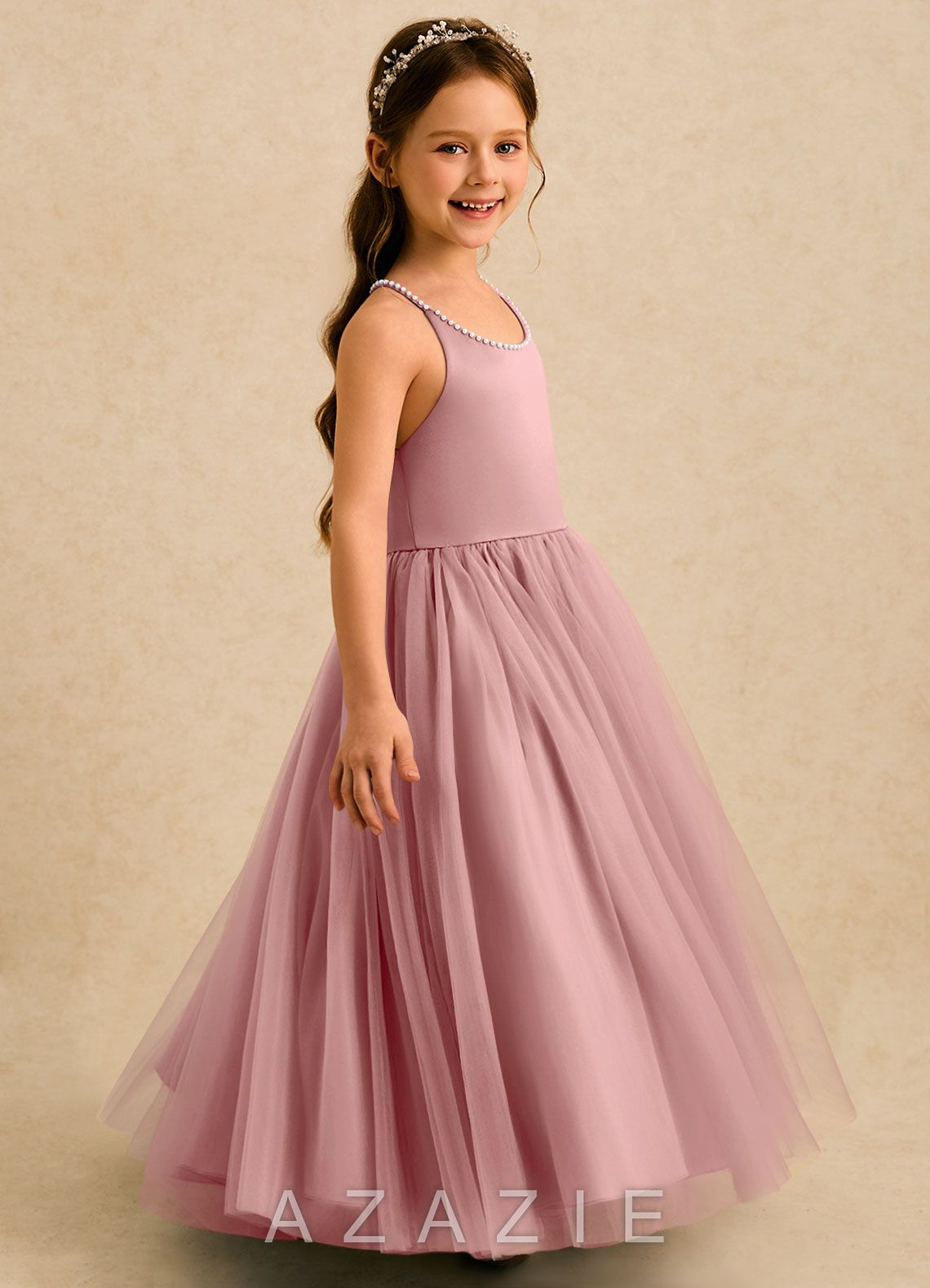 Azazie Aurora Dusty Rose A-Line Bow Tulle Dress dusty_rose