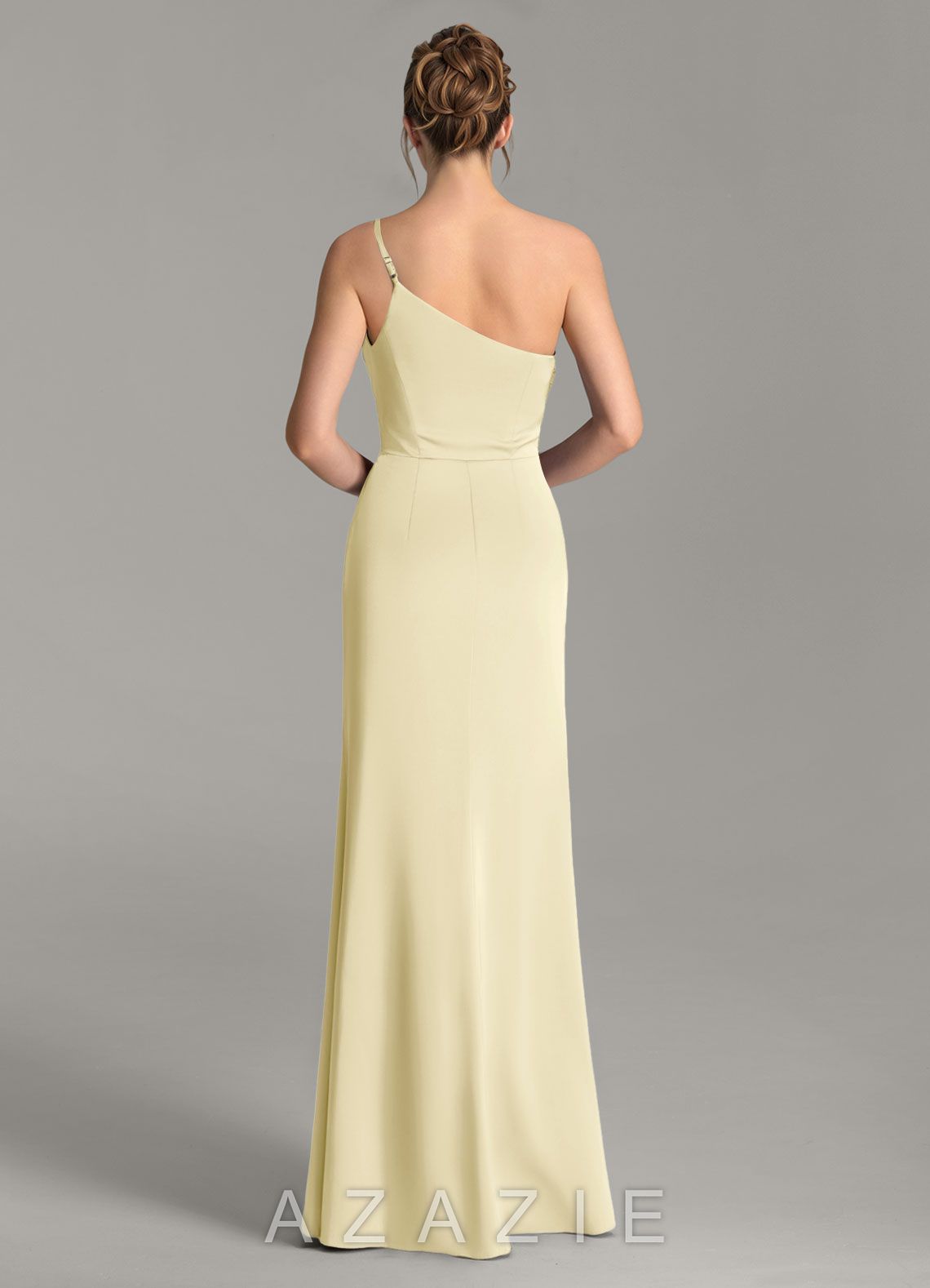 Azazie Hudsyn Lemon Sorbet Mermaid One Shoulder Stretch Satin Dress lemon_sorbet