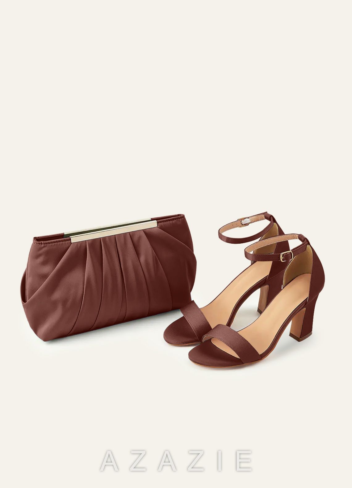 Matching Color Stretch Satin One Strap Buckle Chunky Heel Sandals  espresso