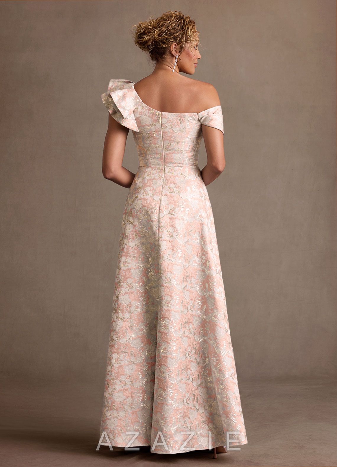Azazie Fran Dusty Rose A-Line Ruched Jacquard Dress dusty_rose