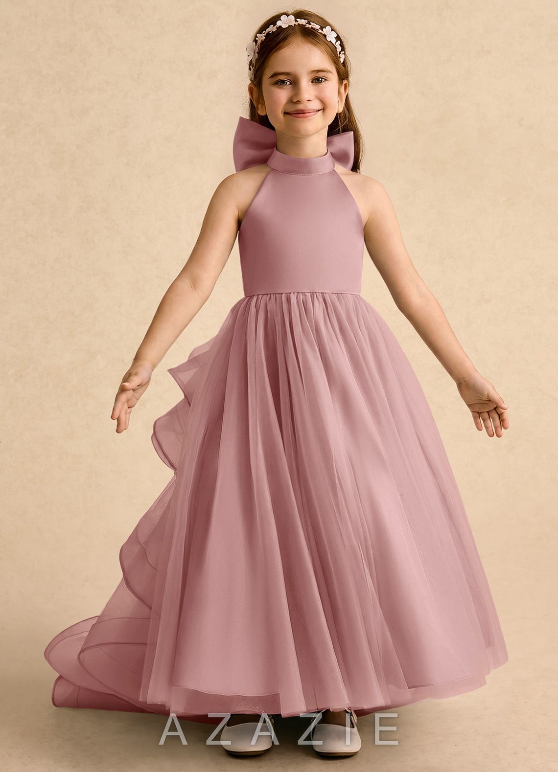 Azazie Emie Dusty Rose A-Line Pleated Tulle Dress dusty_rose