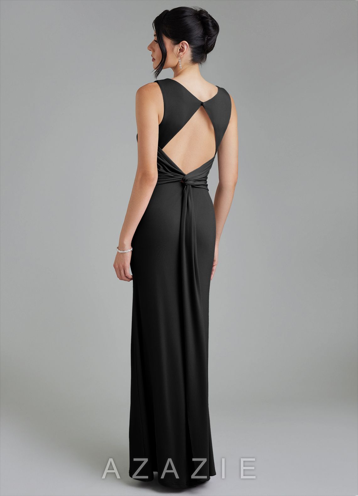 Azazie Ariel Black Mermaid Square Neckline Premium Stretch Jersey Dress