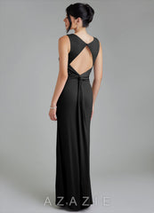 Azazie Ariel Black Mermaid Square Neckline Premium Stretch Jersey Dress