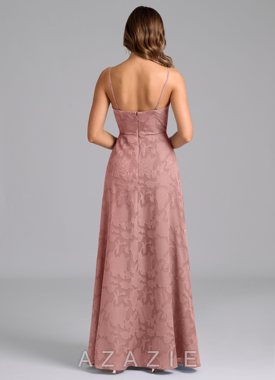 Azazie Wren Dusty Rose A-Line Strapless Floral Burnout Dress dusty_rose