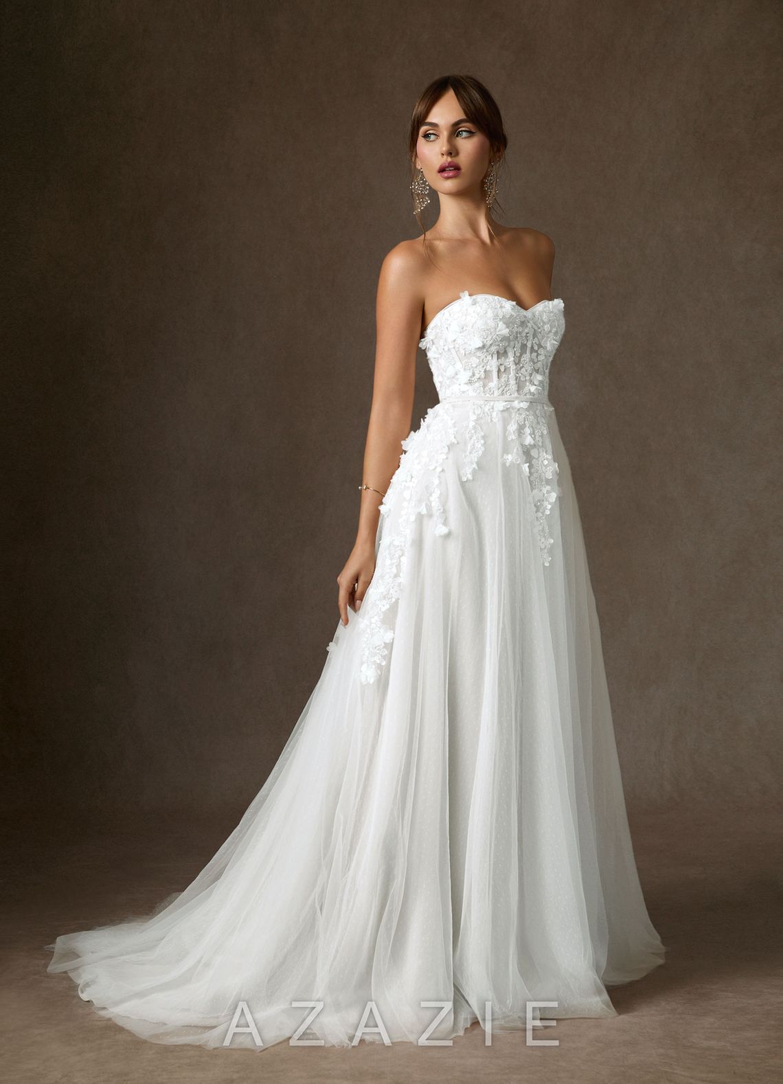 Azazie Wynery Diamond White Ball-Gown Off the Shoulder Lace Dress