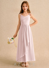 Azazie Zaida Girls Formal Blushing Pink A-Line Pleated Chiffon Dress blushing_pink