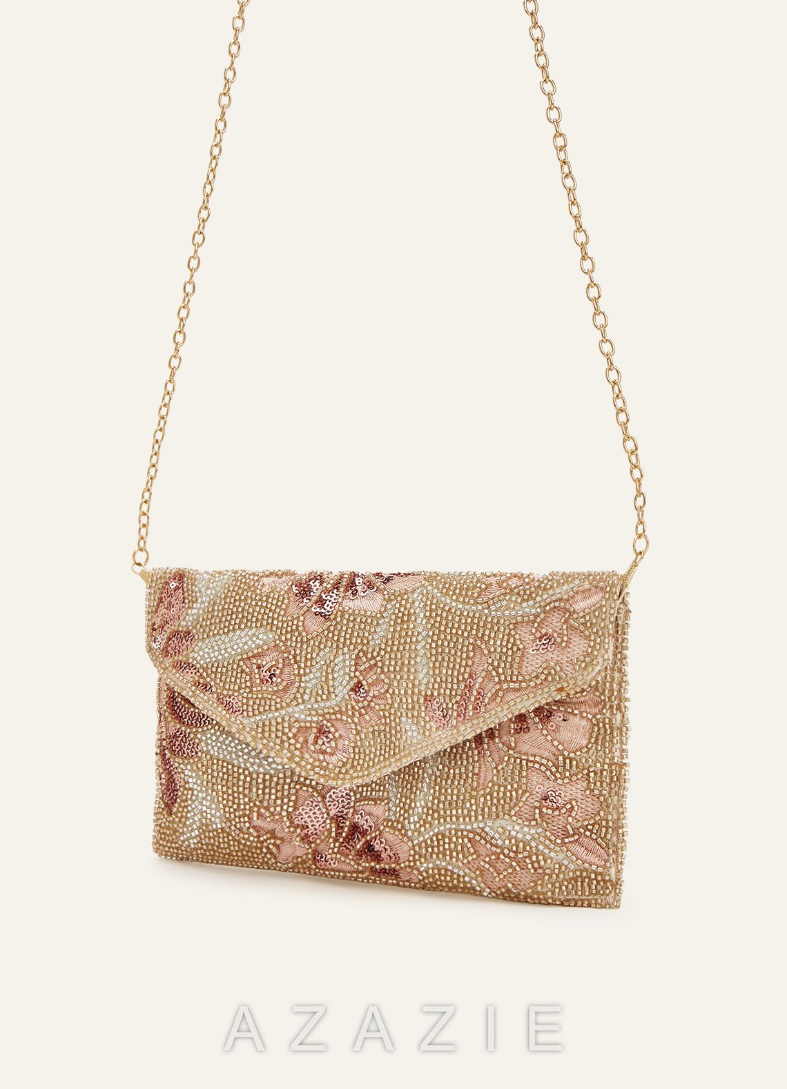 Beaded Sequin Floral Envelope Clutch
