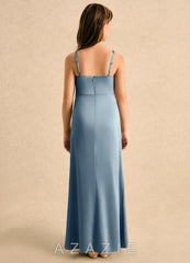 Azazie Nalah Girls Formal Dusty Blue A-Line Pleated Stretch Satin Dress dusty_blue