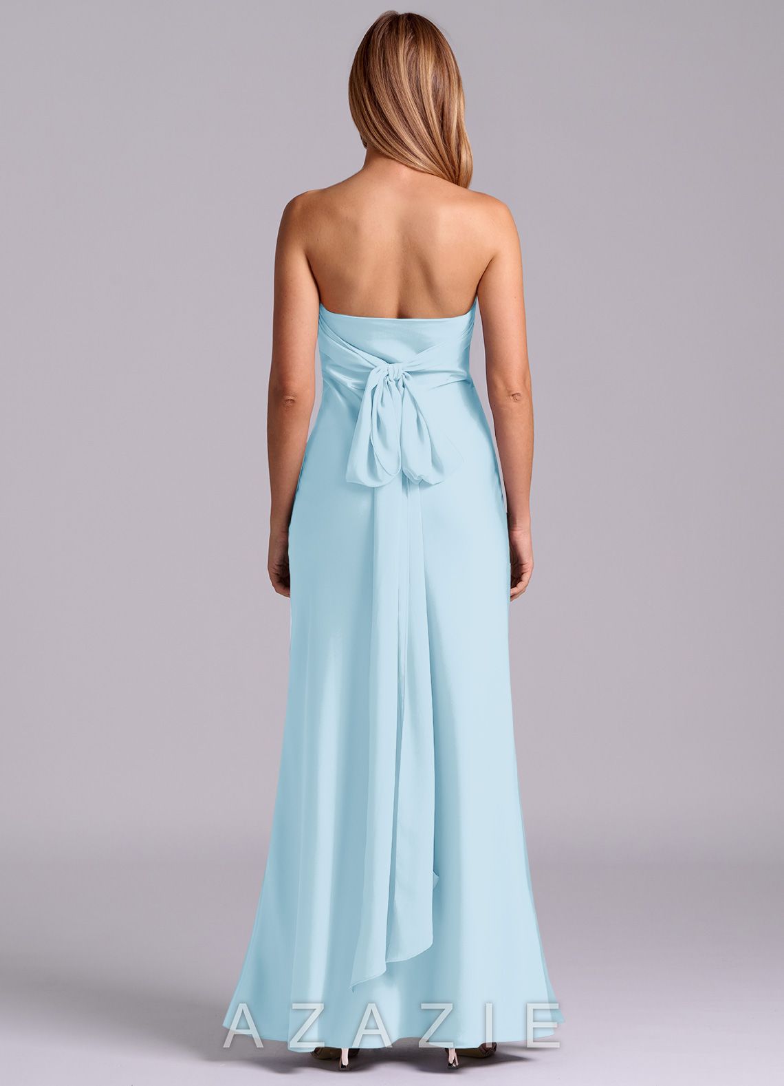 Azazie Ailanie Sky Blue Sheath Strapless Stretch Satin Dress sky_blue