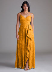 Azazie Naeem Butterscotch A-Line Sweetheart Neckline Floral Burnout Dress