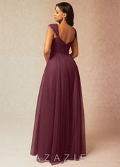 Azazie Luxi Cabernet A-Line Pleated Tulle Dress cabernet