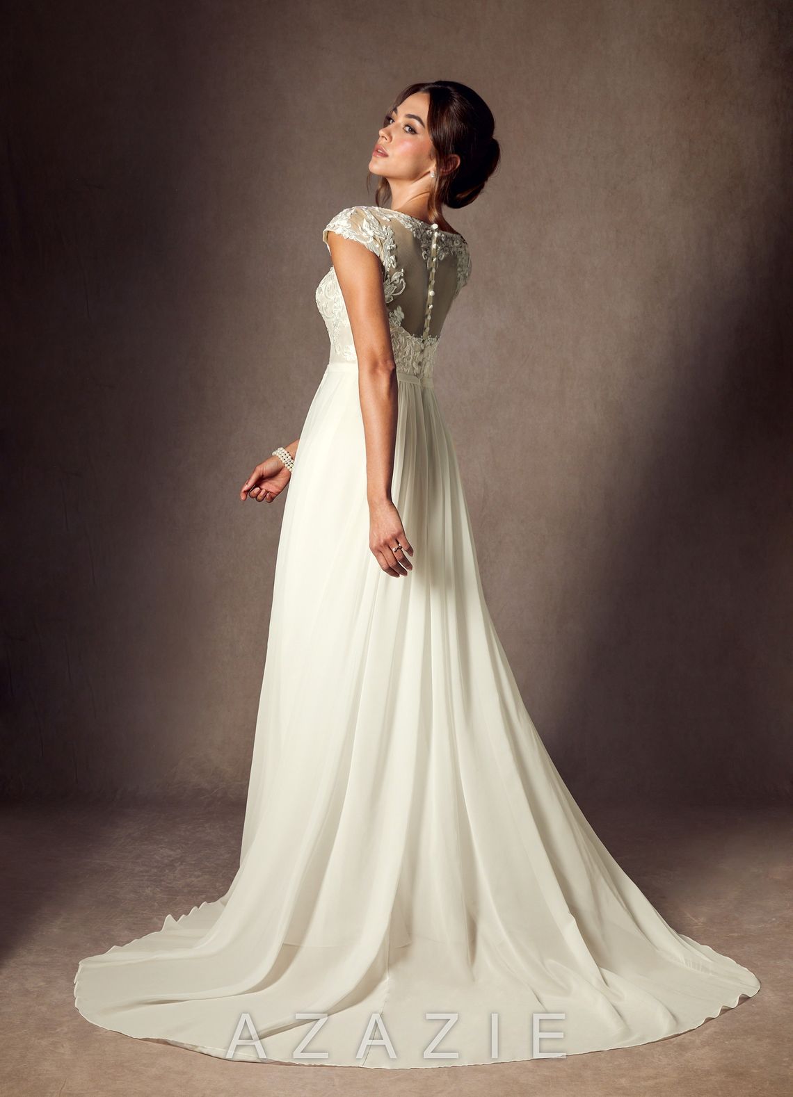 Azazie Brynslee Wedding Dress Cream A-Line Scoop Sequins Chiffon Dress cream