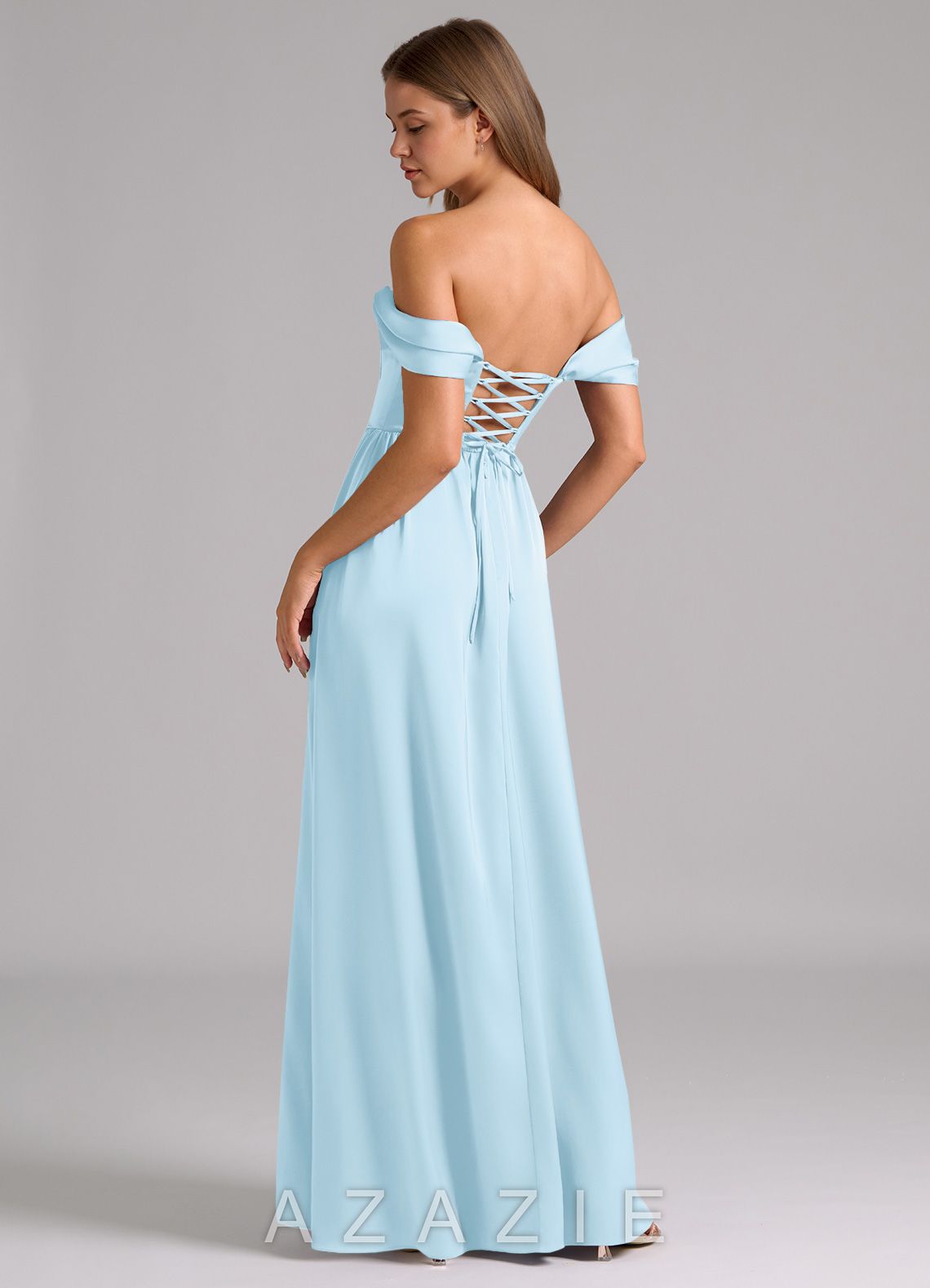 Azazie Hattie Sky Blue A-Line Corset Stretch Satin Dress sky_blue