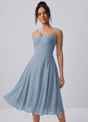 Huguette Dusty Blue Sweetheart Lace-Up Chiffon Midi Dress