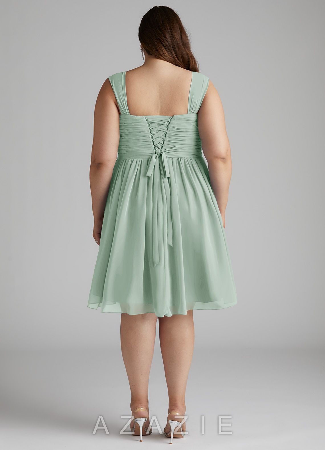 Azazie Angie Agave A-Line Corset Chiffon Dress agave