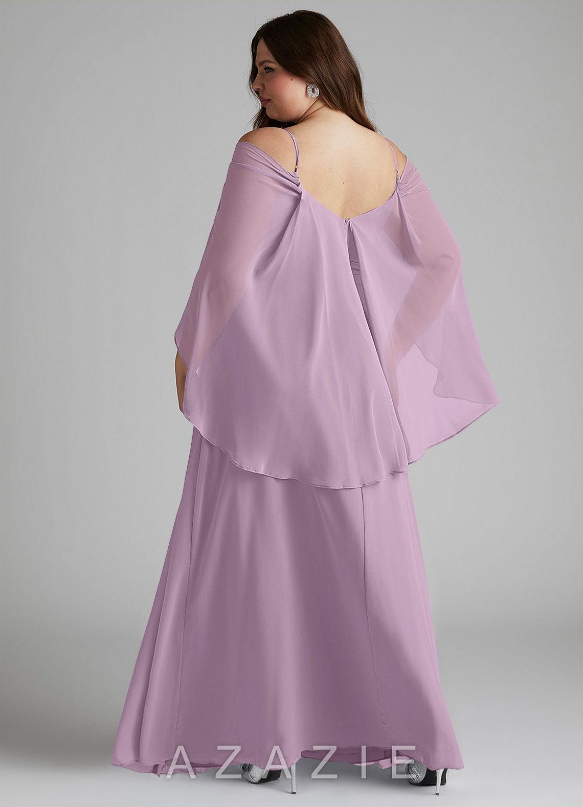 Azazie Cienna Wisteria A-Line Long Sleeve Chiffon Dress wisteria