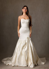 Azazie Quinta Antique White Mermaid Strapless Floral Jacquard Dress