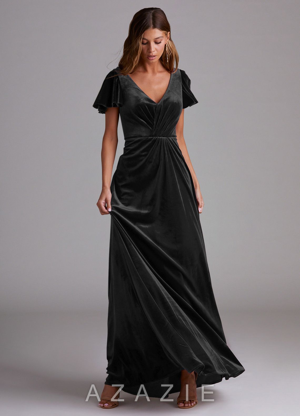 Azazie Soren Black A-Line Velvet Dress black