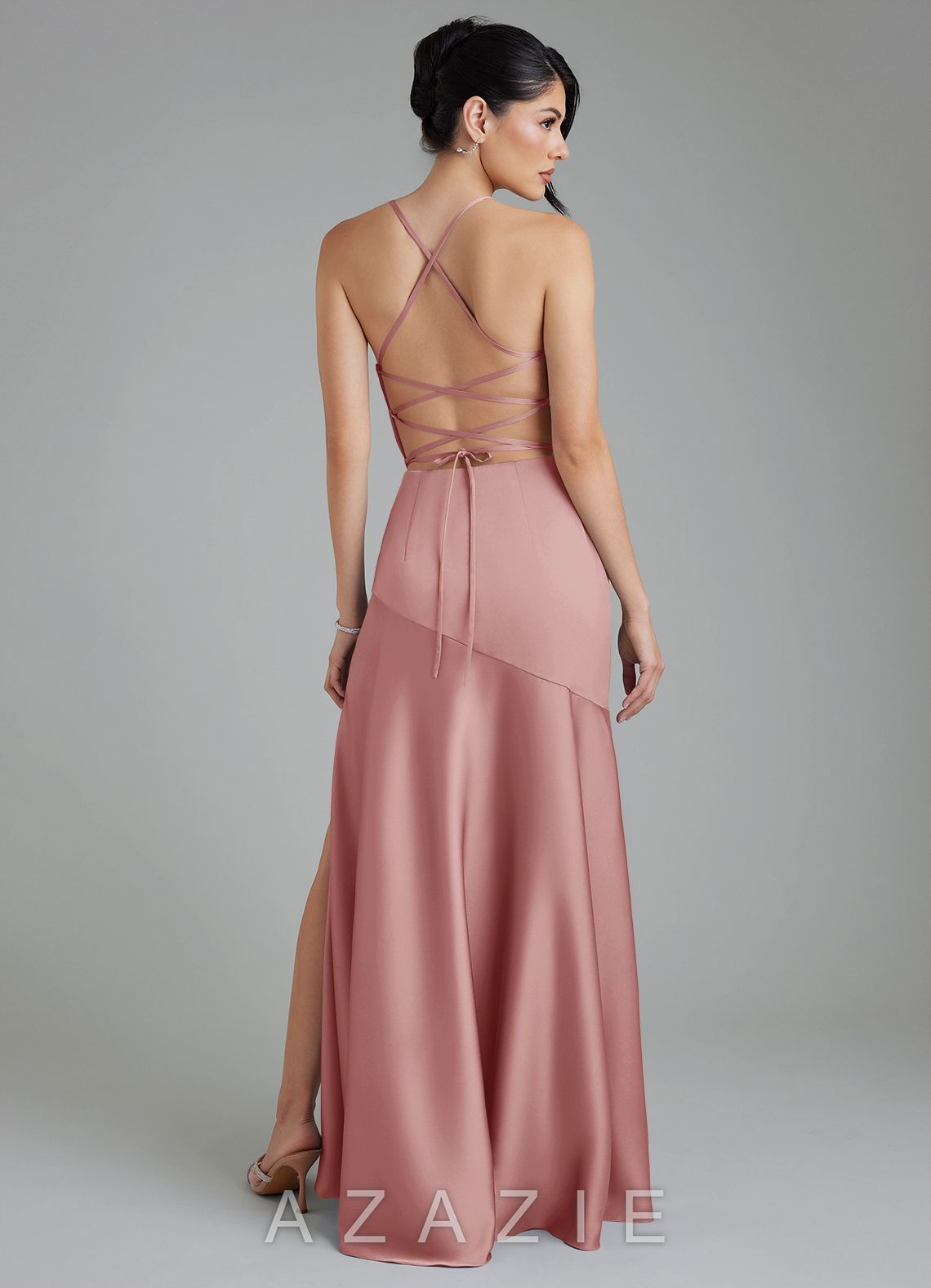 Azazie Jaslene Dusty Rose A-Line Corset Stretch Satin Dress dusty_rose