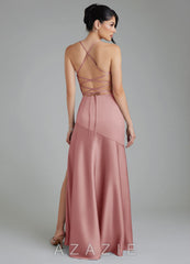 Azazie Jaslene Dusty Rose A-Line Corset Stretch Satin Dress dusty_rose