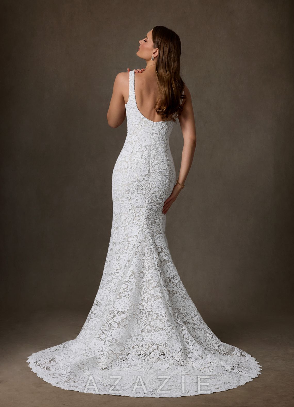 Azazie Amara Diamond White Mermaid Square Neckline Lace Dress diamond_white
