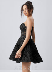 Mathilde Black Strapless 3D Rose Mesh Corset Skater Mini Dress