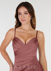 Azazie Yola Amethyst Sheath V-Neck Pleated Stretch Satin Convertible Dress amethyst