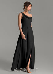 Azazie Thea Black A-Line One Shoulder Chiffon Dress black
