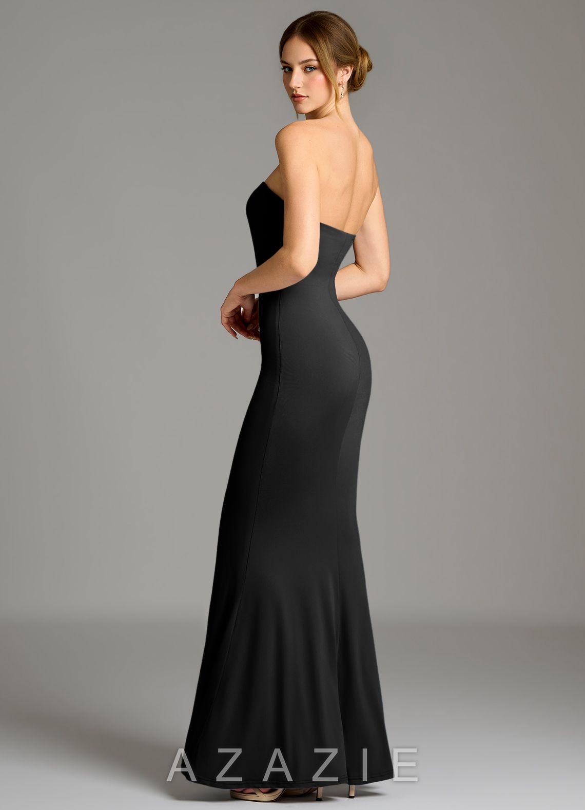 Azazie Shaniya Black Mermaid Strapless Premium Stretch Jersey Dress black