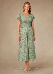 Azazie Vera Agave A-Line Pleated Floral Burnout Dress