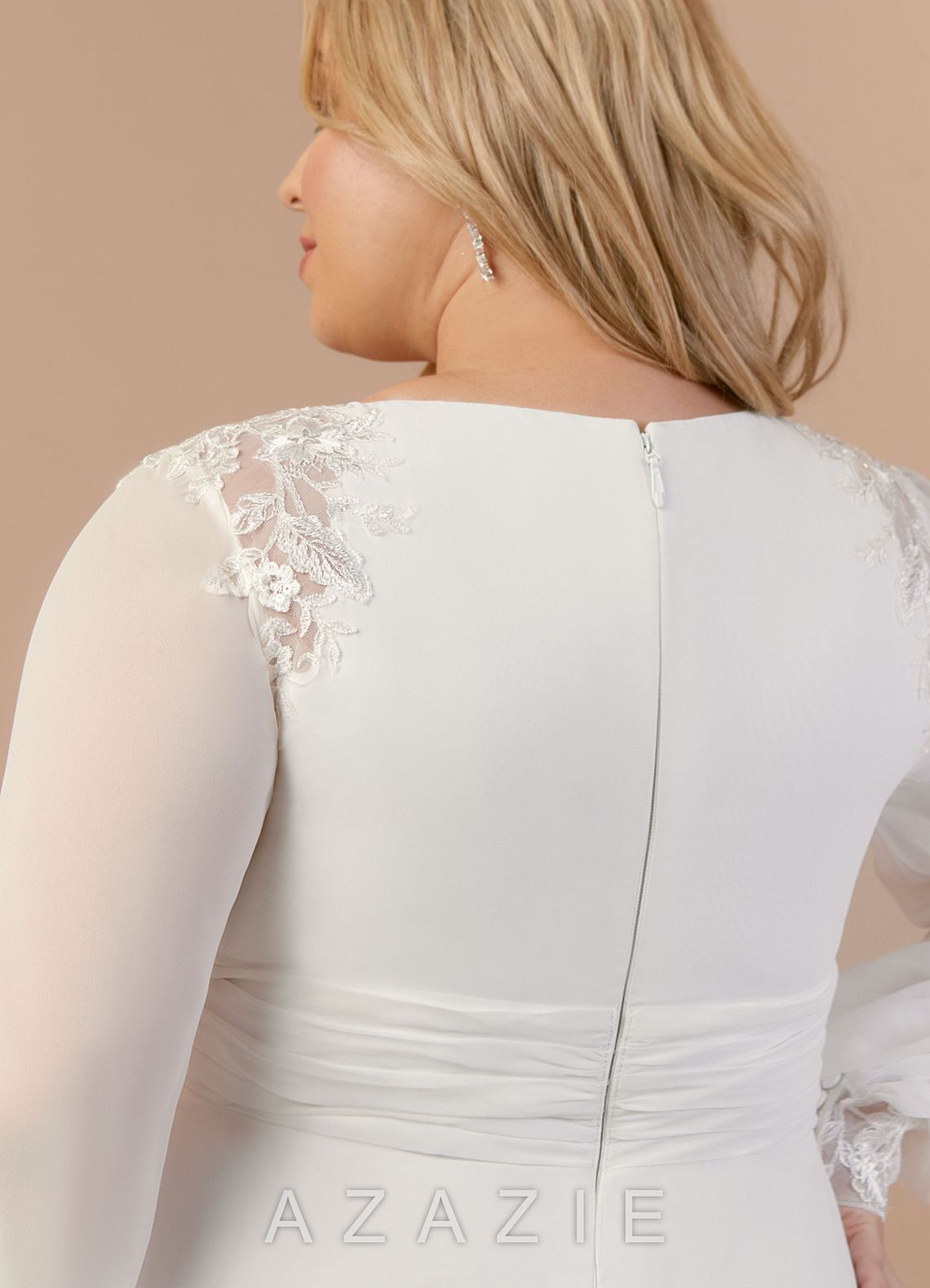 Azazie Amila Wedding Dress Diamond White A-Line V-Neck Lace Chiffon Dress