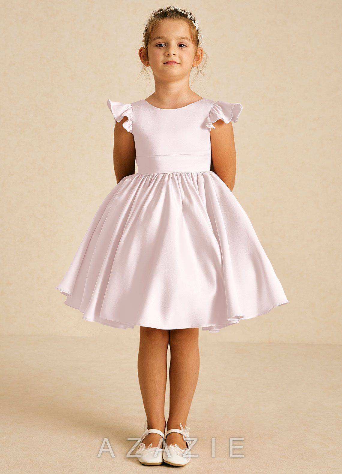 Azazie Tootsie Blushing Pink A-Line Bow Matte Satin Dress blushing_pink