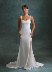 Azazie Lindsey Diamond White Mermaid Sweetheart Neckline Crepe Back Satin Dress