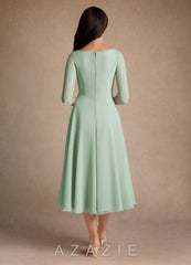 Azazie Durant Agave A-Line Pleated Chiffon Dress agave