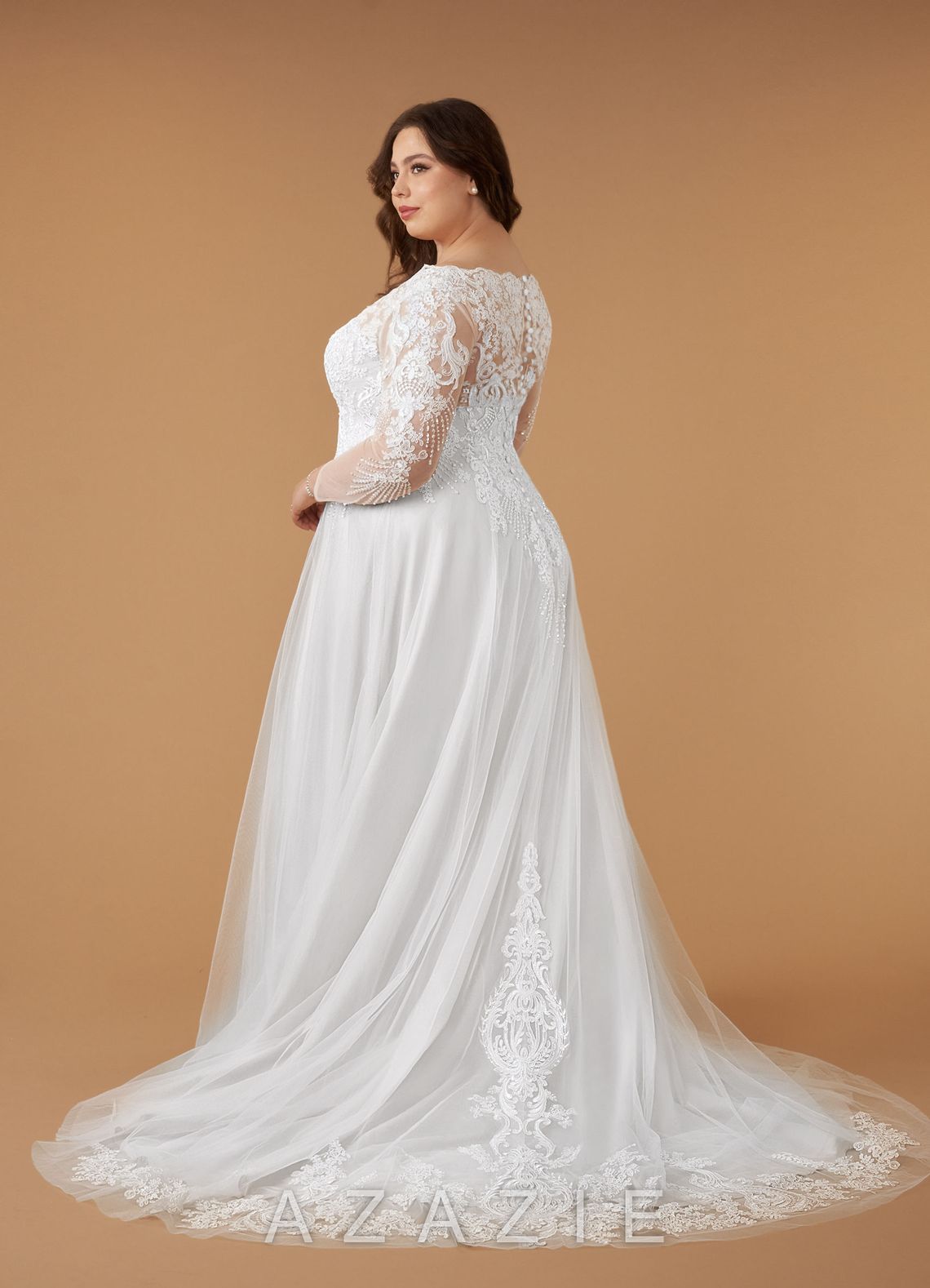 Azazie Essy Wedding Dress Diamond White A-Line V-Neck Sequins Tulle Dress diamond_white