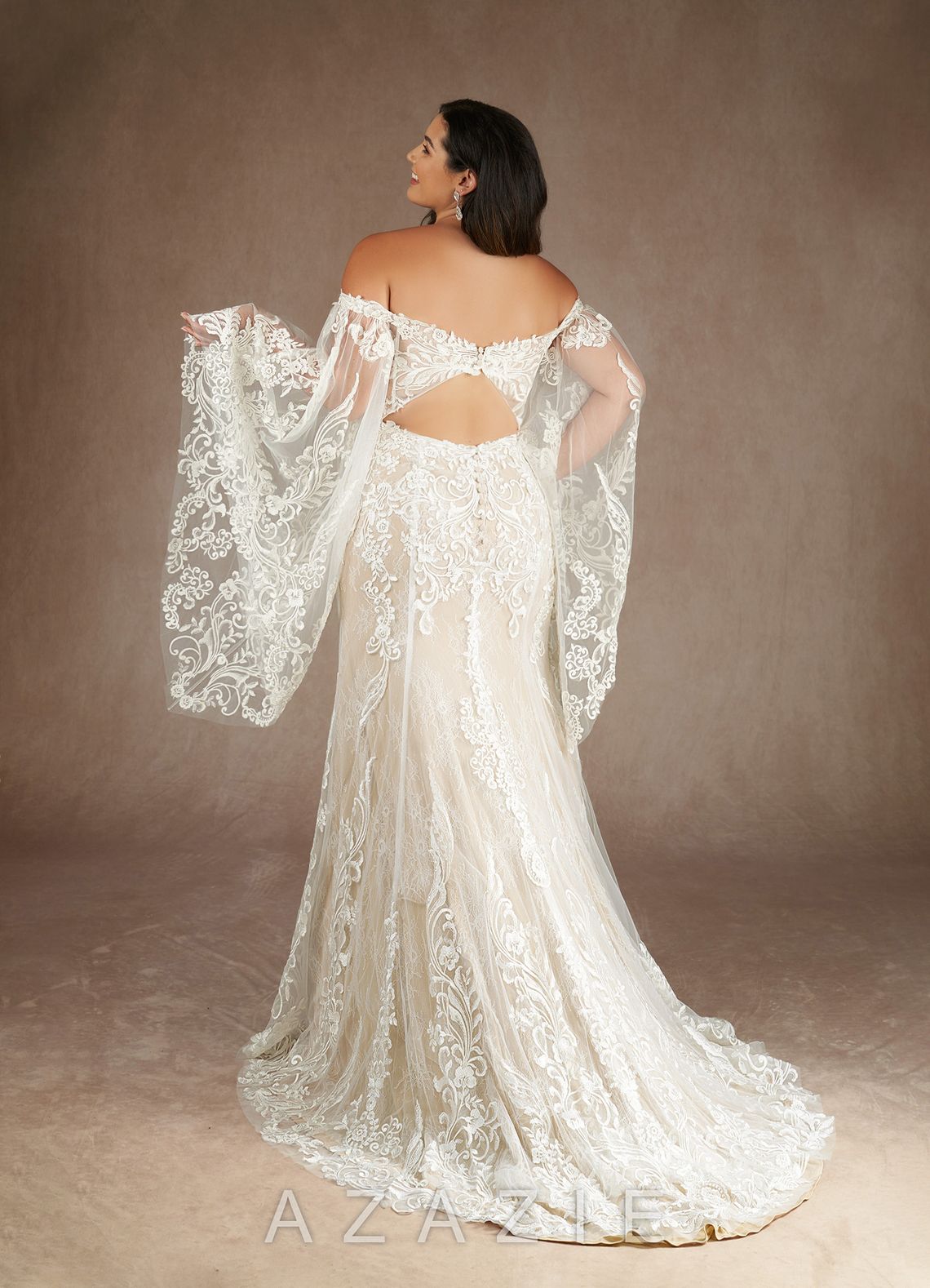 Azazie Memphis Wedding Dress Diamond White Nude Mermaid V-Neck Sequins Lace Dress diamond_white/nude