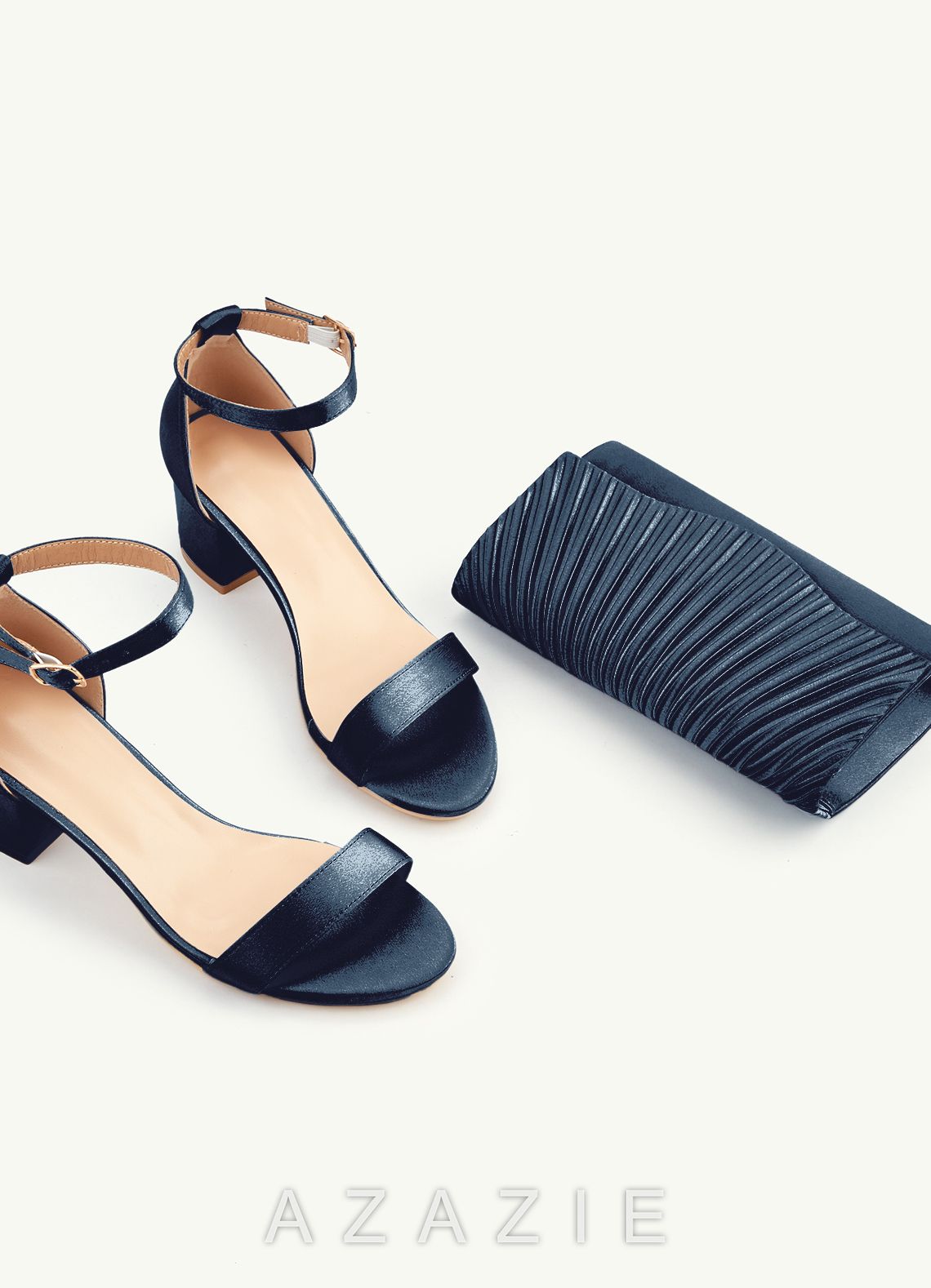 Matching Color Pleated Metallic Satin Envelope Clutch  dark_navy