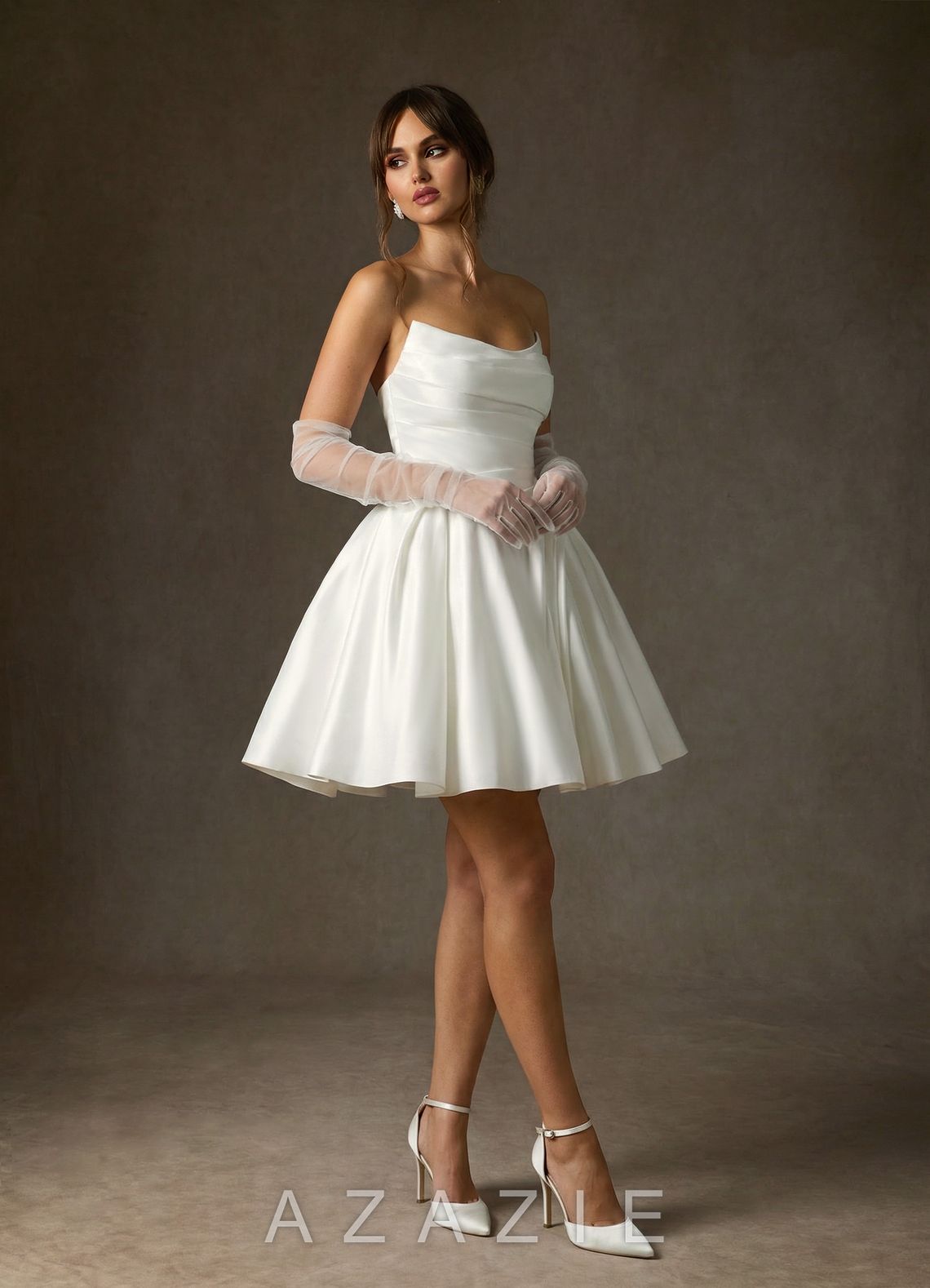 Azazie Granville Diamond White Ball-Gown Strapless Satin Dress