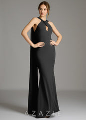 Azazie Sable Black Mermaid Pleated Premium Stretch Jersey Dress black