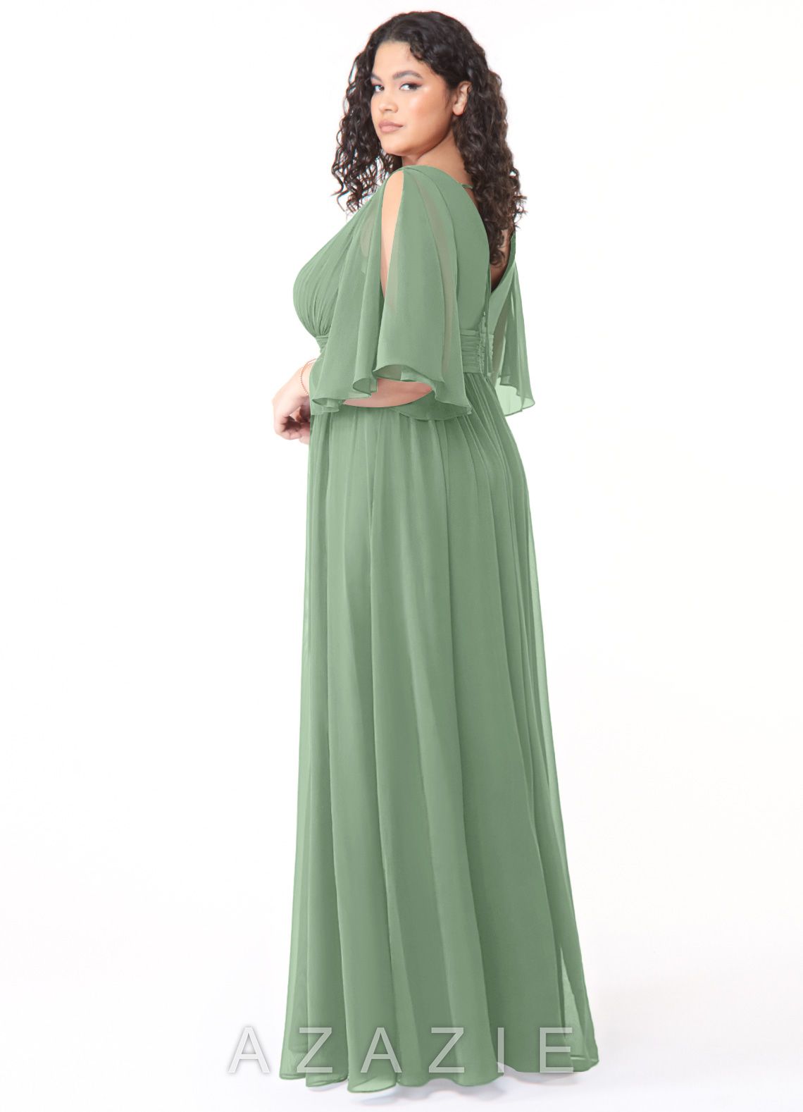 Azazie Temeka Matcha A-Line Ruched Chiffon Dress matcha