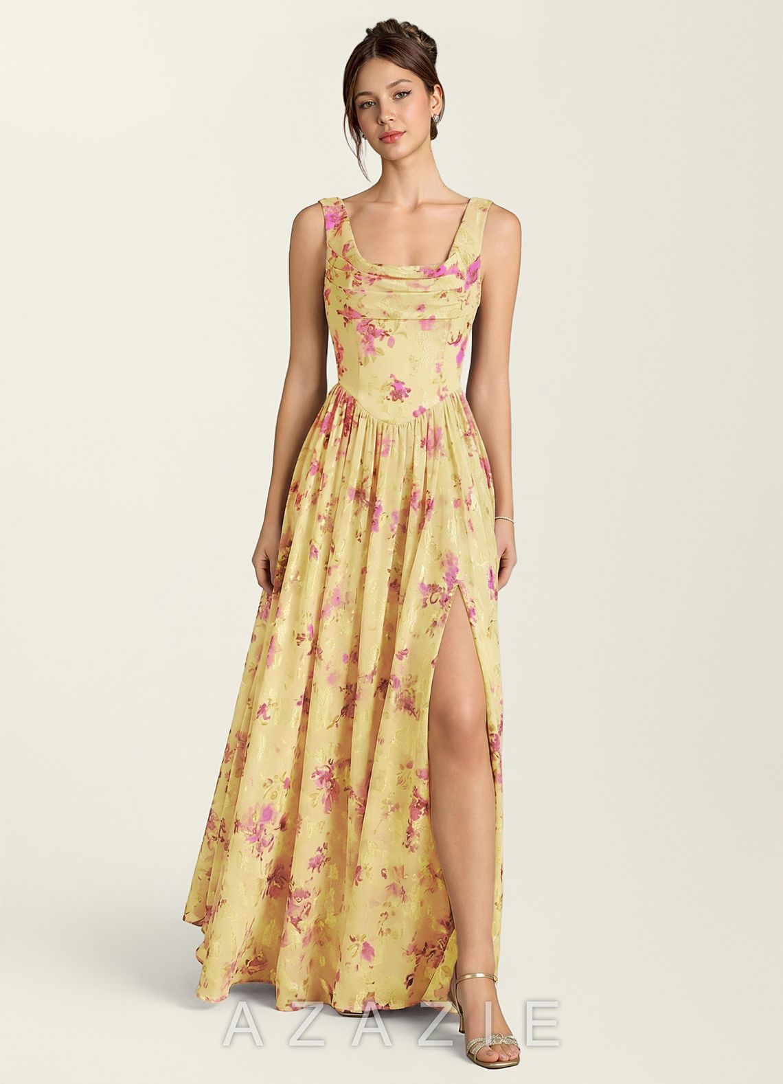 Aurelie Light Yellow Lace A-Line Dress
