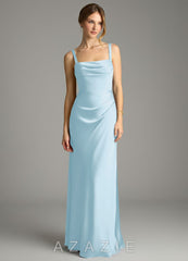 Azazie Alouette Sky Blue Mermaid Pleated Stretch Satin Dress sky_blue