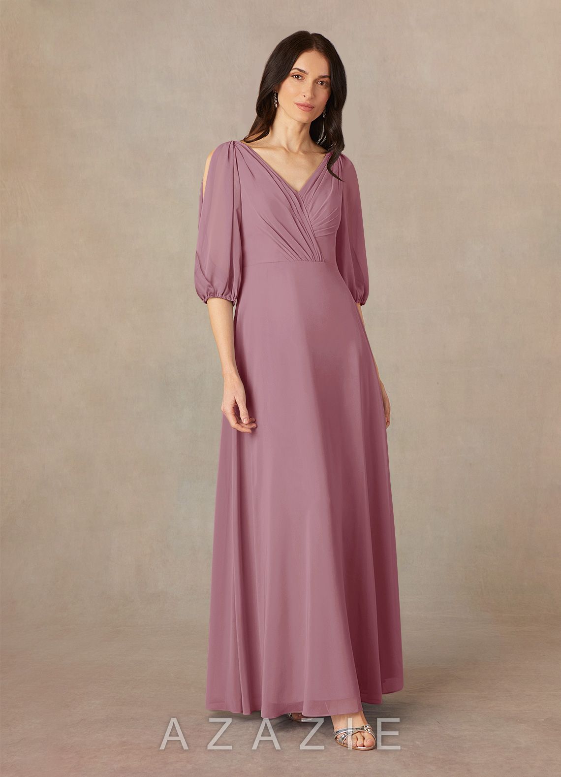 Azazie Bronwyn Vintage Mauve A-Line V-Neck Ruched Chiffon Dress vintage_mauve