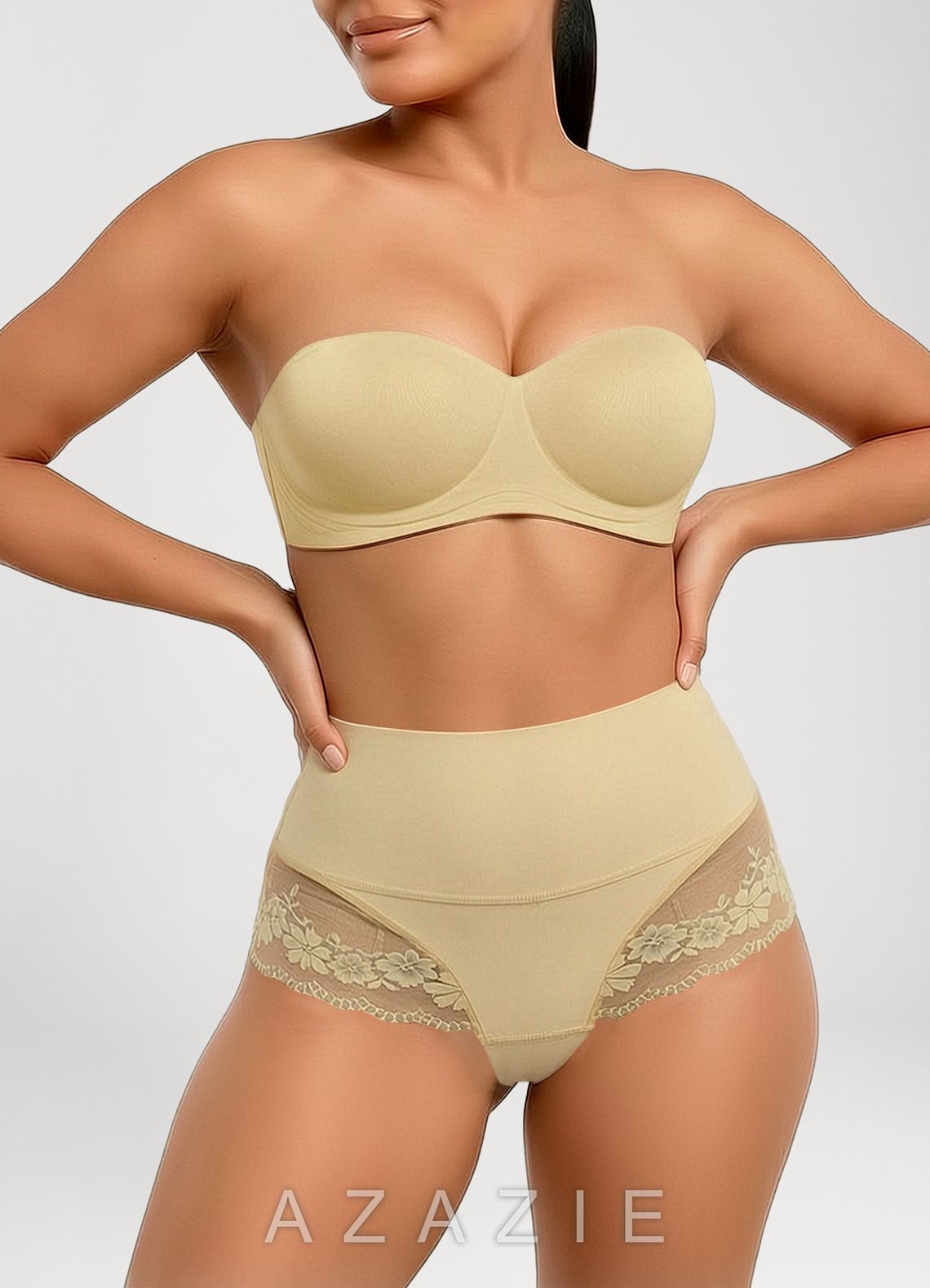 High Waist Tummy Control Lace Panel Briefs  warm_beige