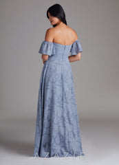 Azazie Sue Dusty Blue A-Line Off the Shoulder Floral Burnout Convertible Dress dusty_blue