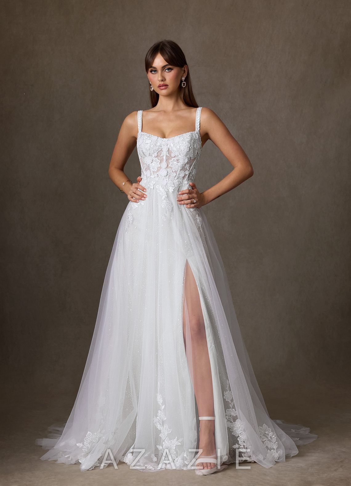 Azazie Jovana Wedding Dress Diamond White A-Line Scoop Tulle Dress